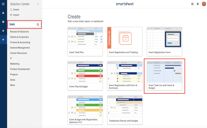 Create Event Task List with Gantt and Budget